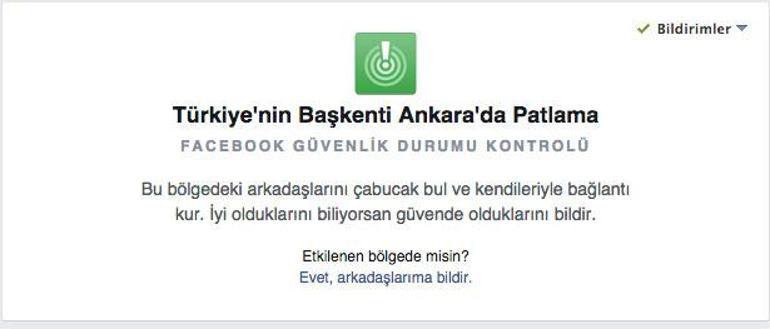 Facebooktan Ankara için Güvendeyim butonu
