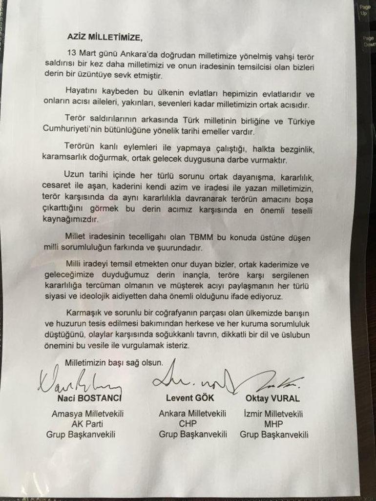 AK Parti, CHP ve MHPden ortak deklarasyon