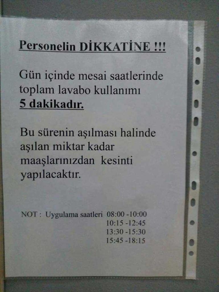 5 dakikadan fazla tuvalette kalan işçiye para cezası