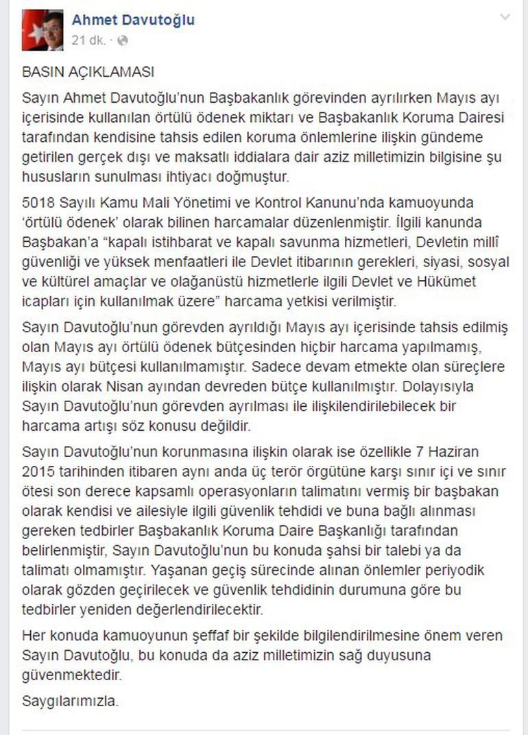 Davutoğlu iddialara Facebooktan yanıt verdi