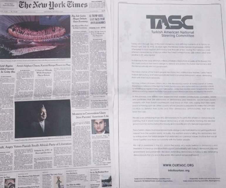 ABD’deki Türk derneklerinden New York Times’a FETÖ ilanı