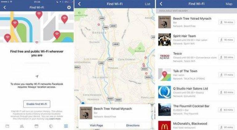 Facebook yakınlardaki ücretsiz Wifi ağlarını gösterecek