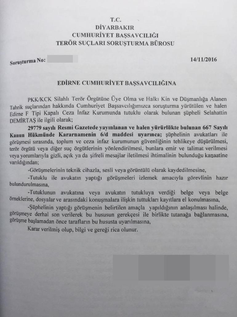 Selahattin Demirtaşa terör örgütü yöneticisi muamelesi