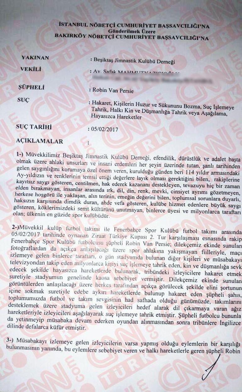 Beşiktaş Robin Van Persieden şikayetçi oldu