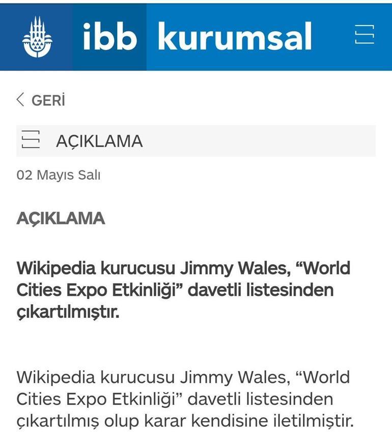 İBB Wikipedia kurucusu Jimmy Walesun Türkiyeye erişimini engelledi