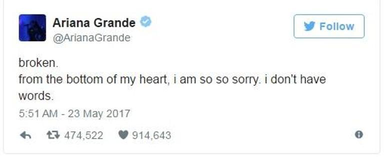Ariana Grandeden patlama sonrası ilk mesaj