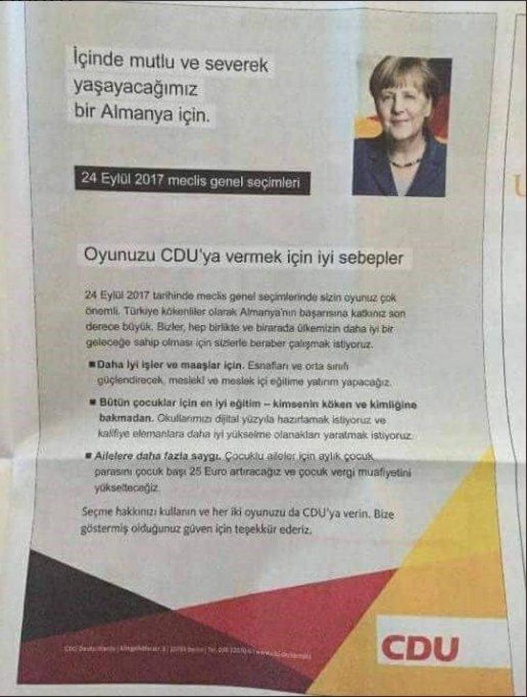 Merkel Türkçe afiş bastırdı, Türk kökenli seçmenden oy istedi