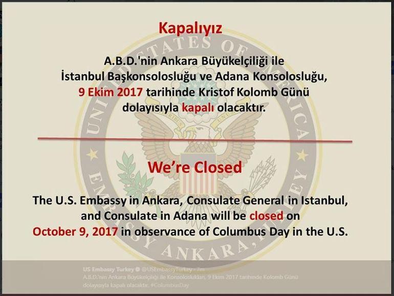 ABD Büyükelçiliği ve konsoloslukları bugün kapalı