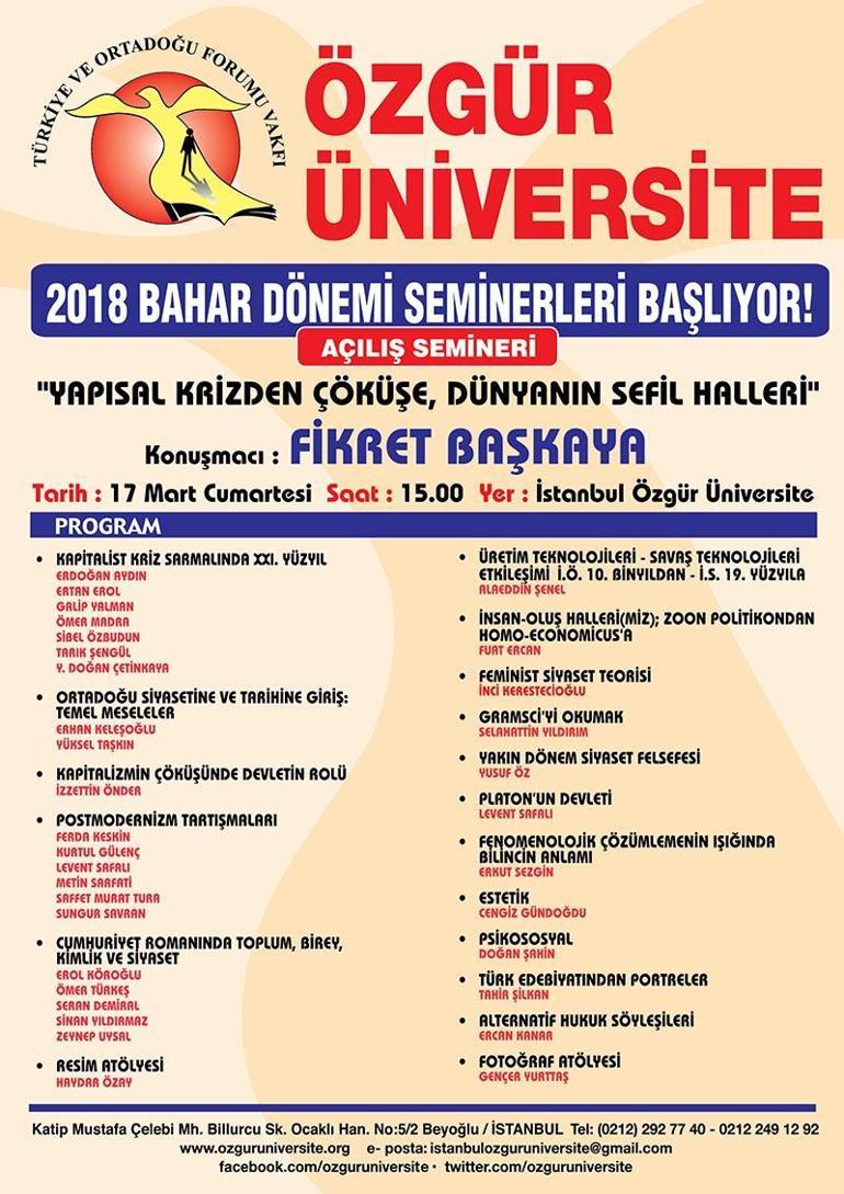 Özgür Üniversitede Bahar dönemi başlıyor