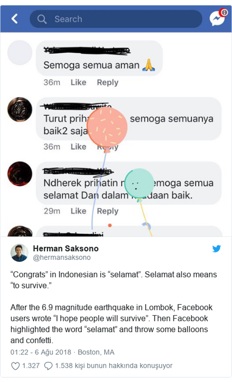 Facebook, Lombok adası depremini yanlışlıkla kutladı