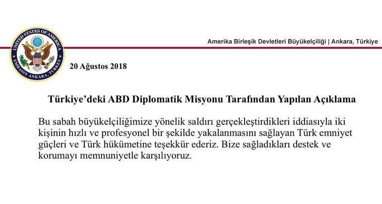 ABD Büyükelçiliği: Türk emniyeti ve hükumetine teşekkür ederiz