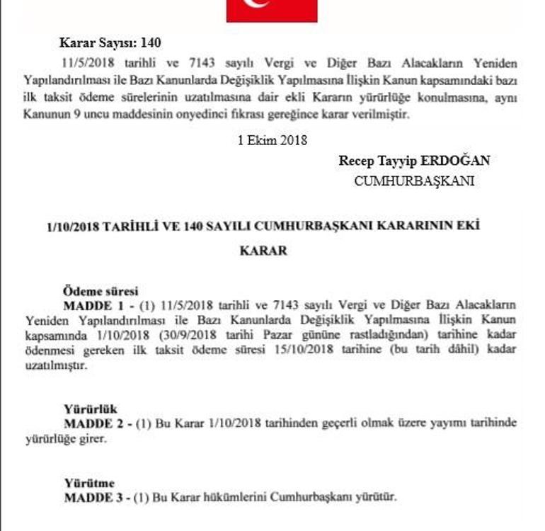 Yapılandırılmış vergi borcu ödeme uzatıldı | Resmi Gazetede yayımlandı