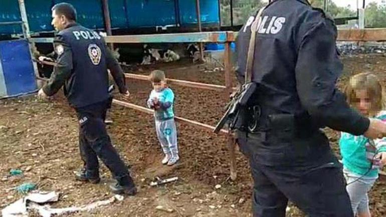 Osmaniyede çite bağlanan çocukları polis kurtardı