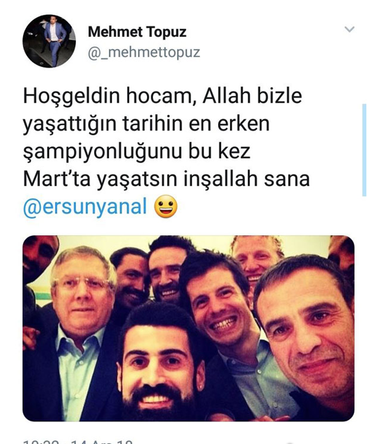 Mehmet Topuzdan Ersun Yanal tweeti