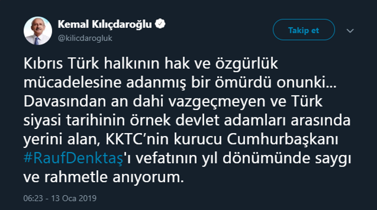 CHP lideri Kılıçdaroğlundan Rauf Denktaş paylaşımı