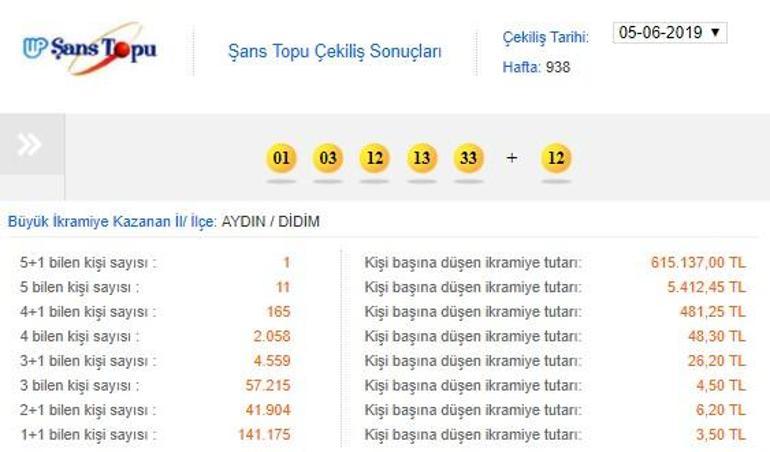 Şans Topu 5 Haziran 2019 sonuçları Milli Piyango tarafından açıklandı