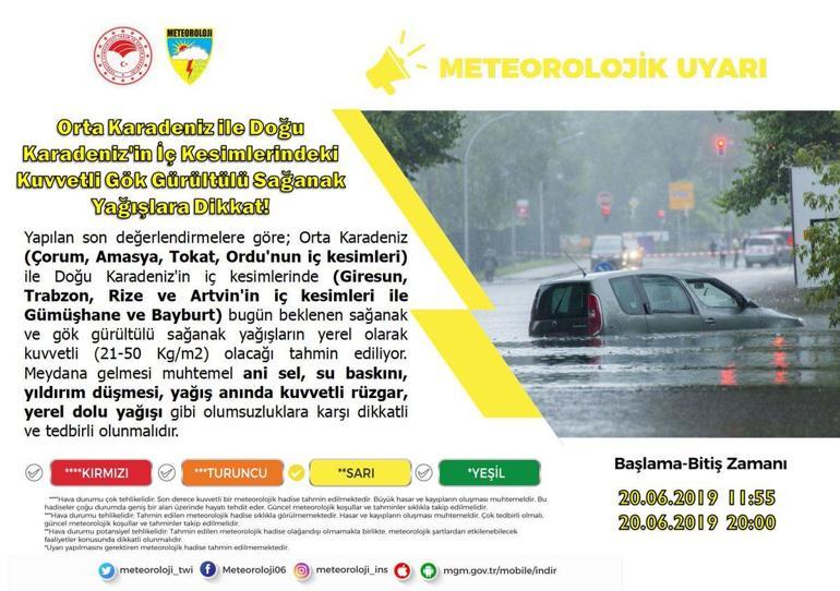 Orta Karadeniz ile Doğu Karadeniz için sağanak yağış uyarısı