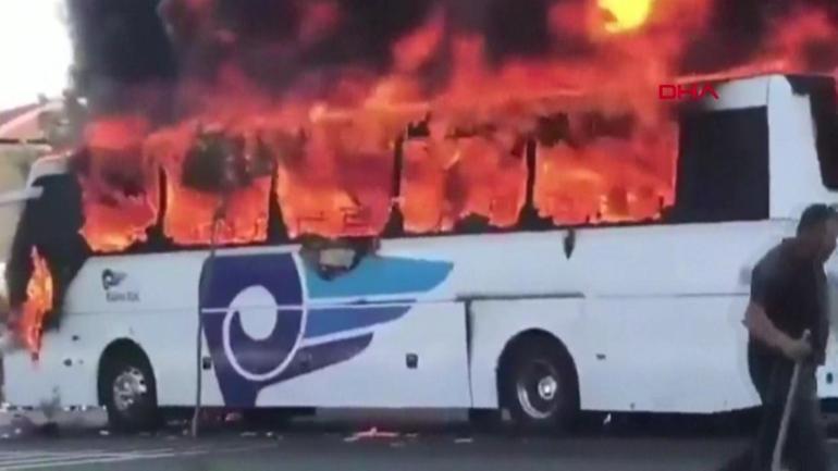 Balıkesirdeki yanan otobüs ölüm yoluna böyle çıkmış