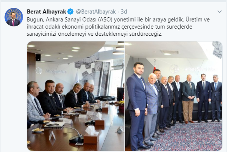Bakan Albayrak, Ankara Sanayi Odası yönetimiyle bir araya geldi