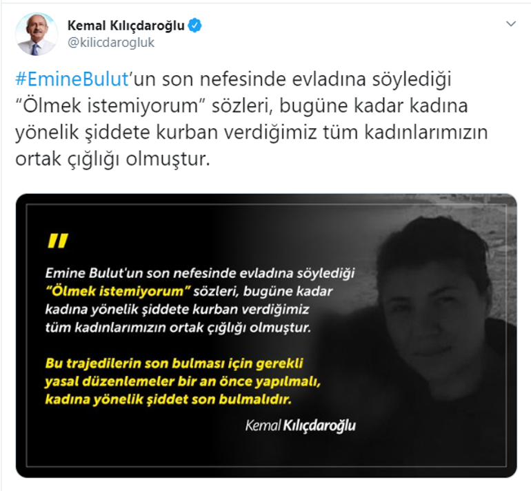 CHP Genel Başkanı Kılıçdaroğlundan Emine Bulut açıklaması
