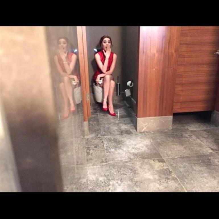 Nur Fettahoğlu, tuvalette poz verdi