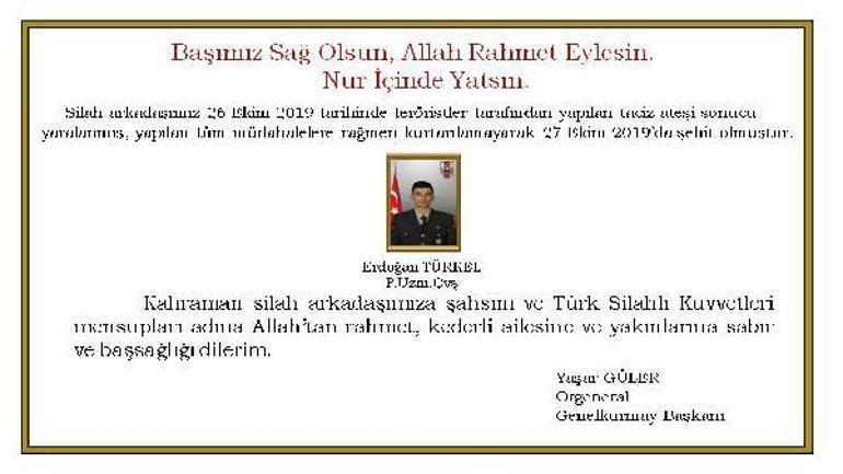 Genelkurmay Başkanı Güler’den başsağlığı mesajı
