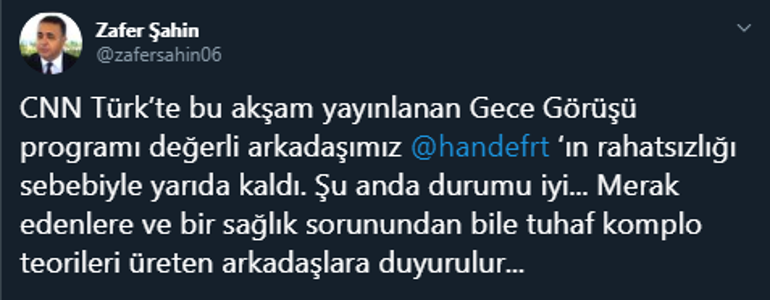 Hande Fırat canlı yayında rahatsızlandı