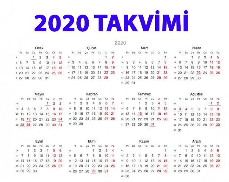 2020 takvimi… Resmi tatiller ve bayram tarihleri