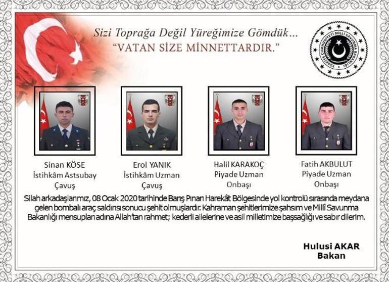 Barış Pınarı Harekatı şehitlerinin isimleri ve memleketleri belli oldu