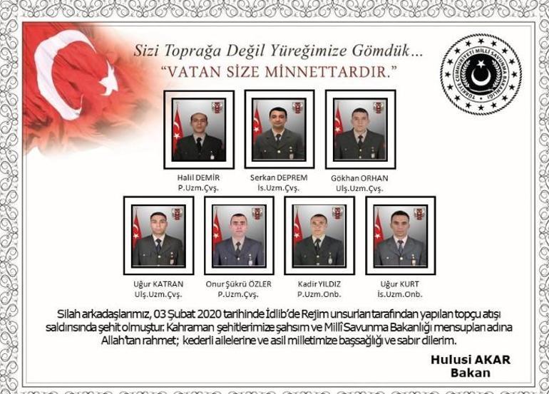 İdlib şehitlerinin isimleri, kimlikleri ve memleketleri açıklandı