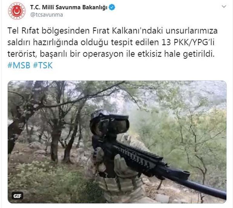 MSB: 13 PKK/YPGli terörist etkisiz hale getirildi