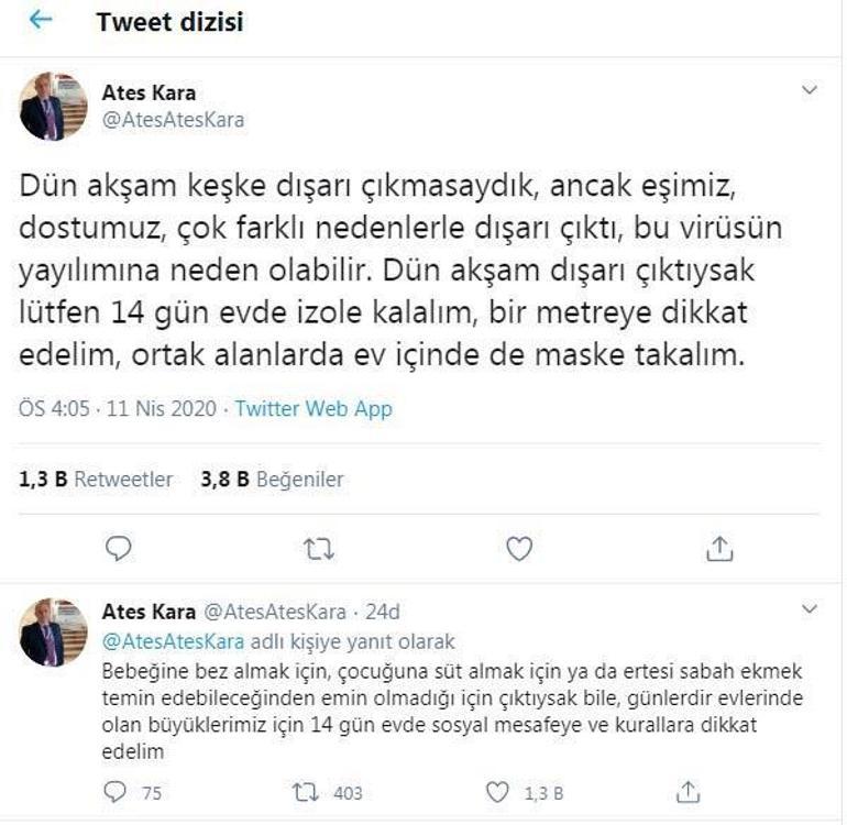 Dün akşam dışarıya çıkanlara uyarı: 14 gün evde izole kalalım