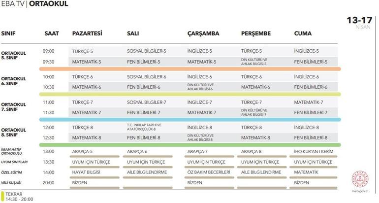 EBA TV 13 Nisan ders programı | TRT EBA TV canlı izle