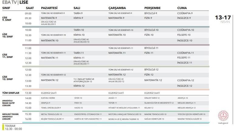 EBA TV 13 Nisan ders programı | TRT EBA TV canlı izle