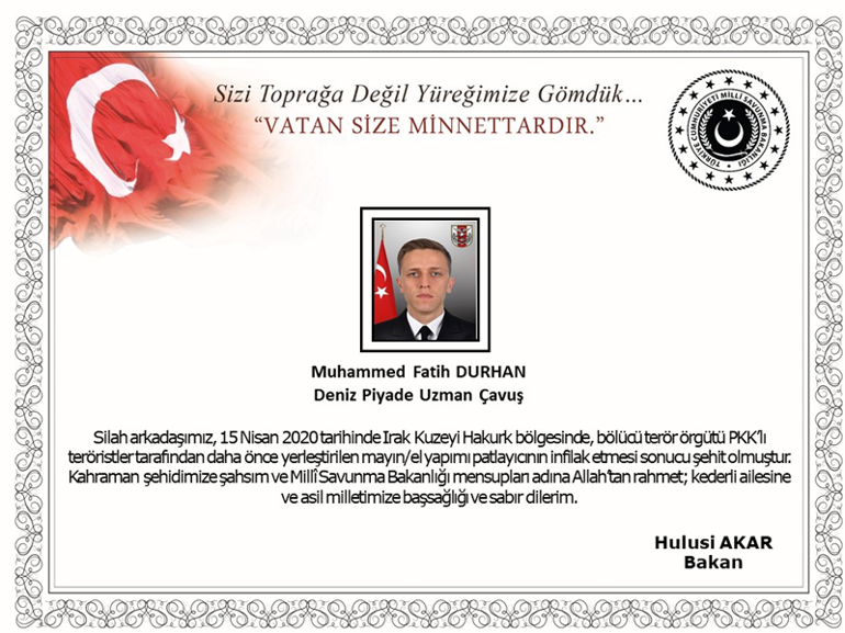 Hakurktan acı haber 1 askerimiz şehit oldu