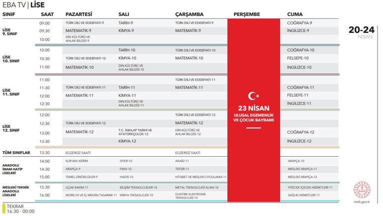 EBA TV 22 Nisan ders programı: İlkokul, ortaokul, lise ders programı