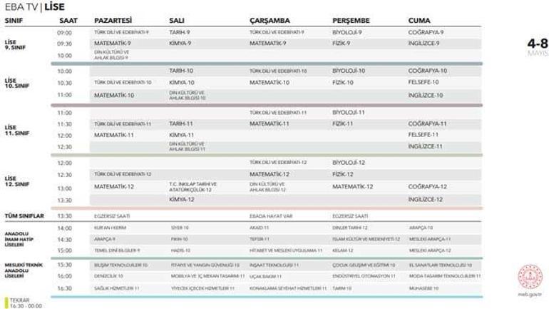 EBA TV ders programı 6 Mayıs: İlkokul, ortaokul, lise EBA TV ders programı