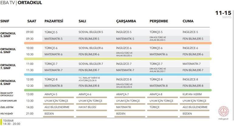 12 Mayıs EBA TV ders programı: Salı günü EBA TV ders listesi