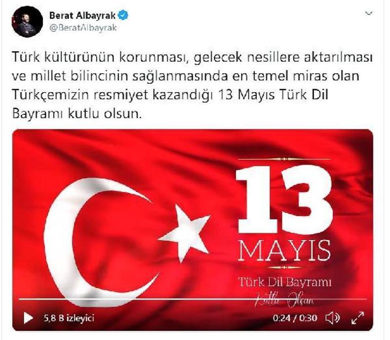 Bakan Albayrak: 13 Mayıs Türk Dil Bayramı kutlu olsun
