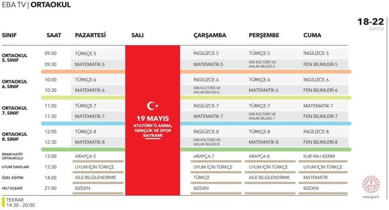 EBA TV 20 Mayıs ders programı: EBA TV ders programı listesi