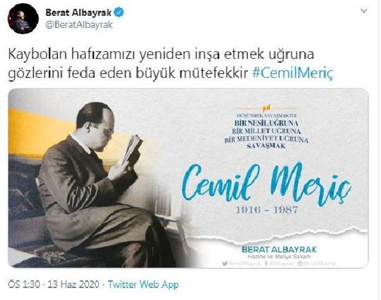 Bakan Albayraktan, Cemil Meriç paylaşımı