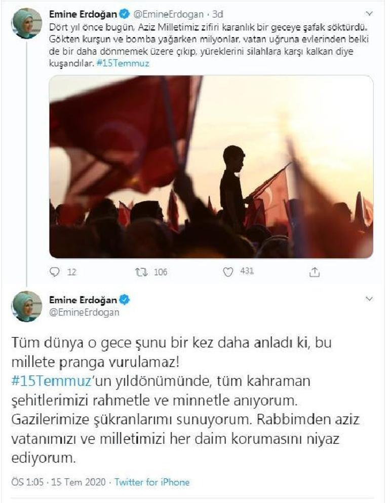 Emine Erdoğandan 15 Temmuz mesajı