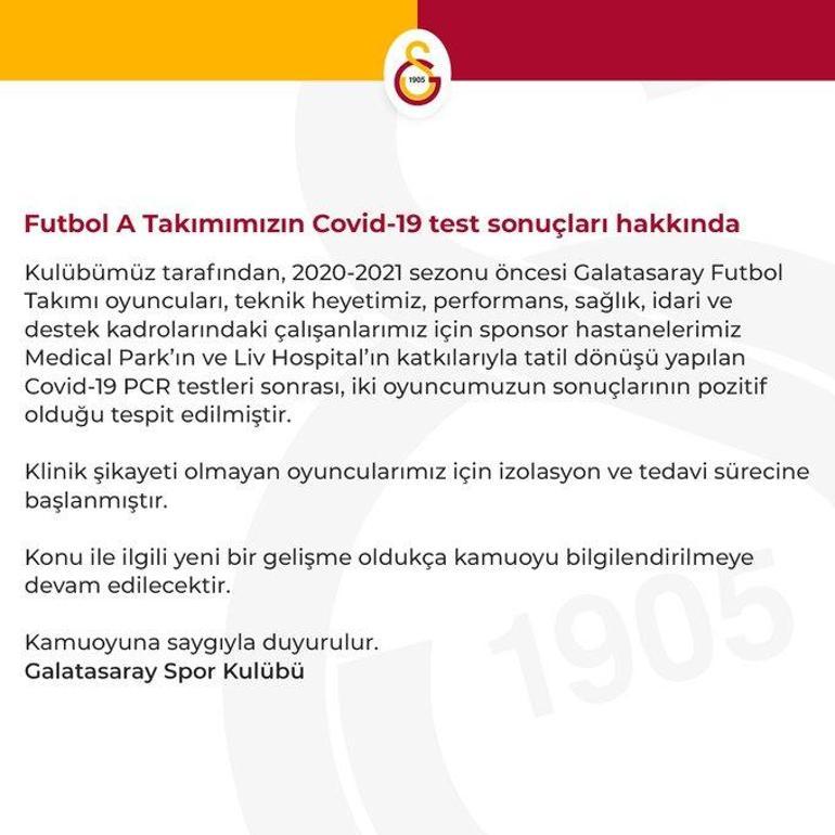 Son dakika... Galatasarayda koronavirüs şoku