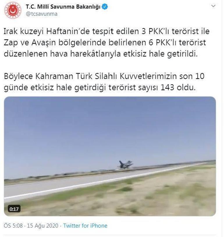 Son dakika.. MSB:  9 PKKlı terörist etkisiz hale getirildi