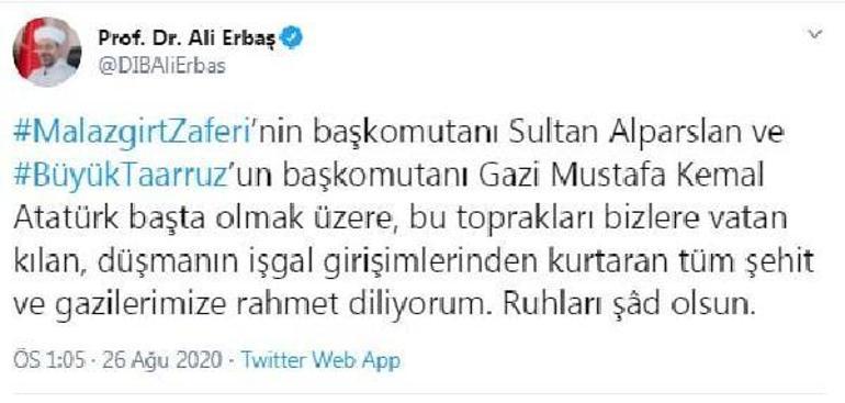 Son dakika... Diyanet İşleri Başkanı Erbaş: Sultan Alparslan ve Atatürke rahmet diliyorum