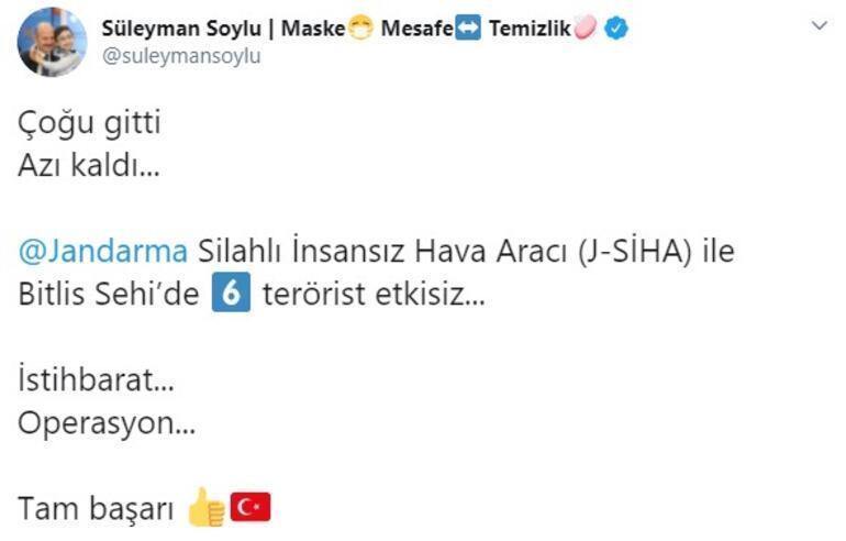 Son dakika İçişleri Bakanı Süleyman Soylu: Bitlis Sehide 6 terörist etkisiz