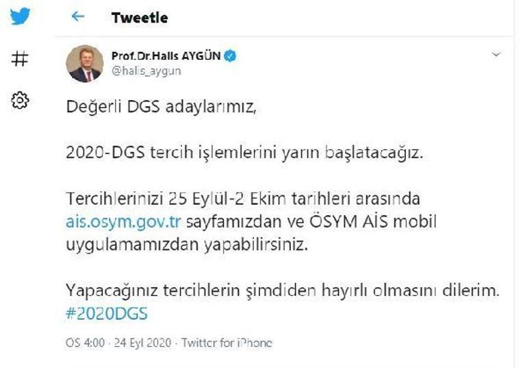 Son dakika.. DGS tercih işlemleri yarın başlıyor