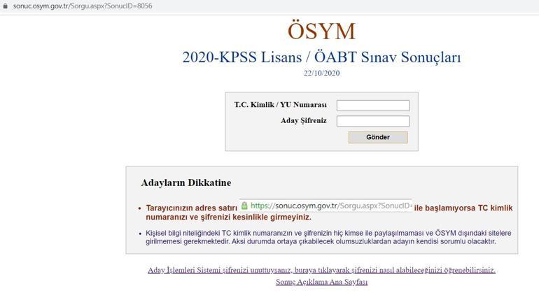 2020 KPSS lisans sınav sonuçları açıklandı 2020 KPSS lisans sonuç sorgulama ekranı