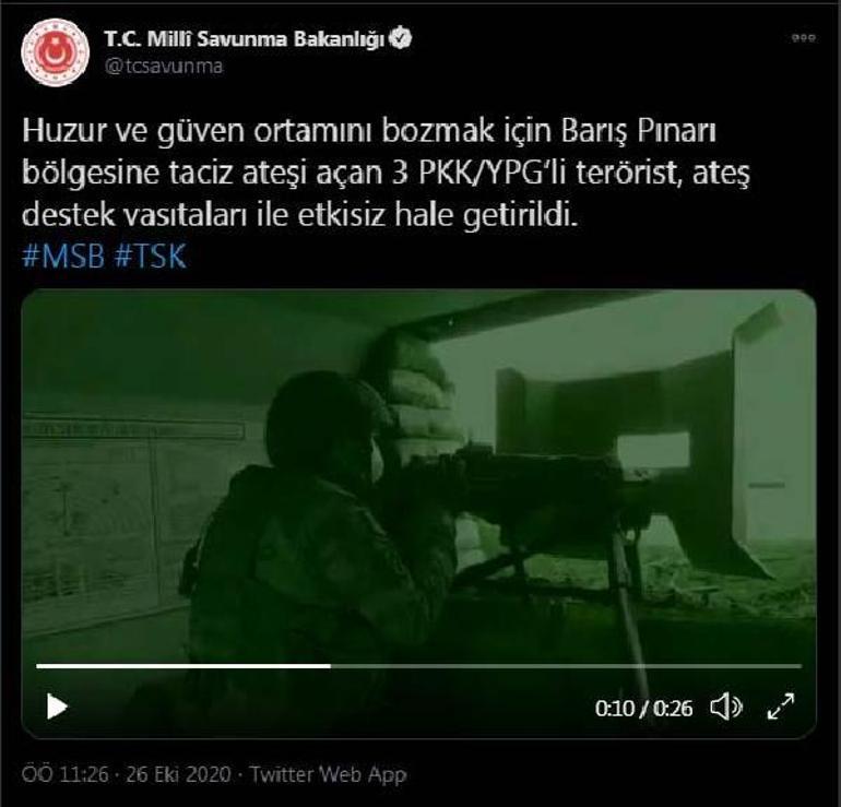 Son dakika.. MSB: 3 PKK/YPGli terörist etkisiz hale getirildi