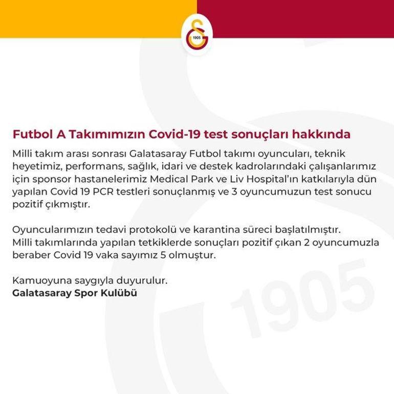 Son dakika... Galatasarayda koronavirüs şoku Vaka sayısı 5e yükseldi